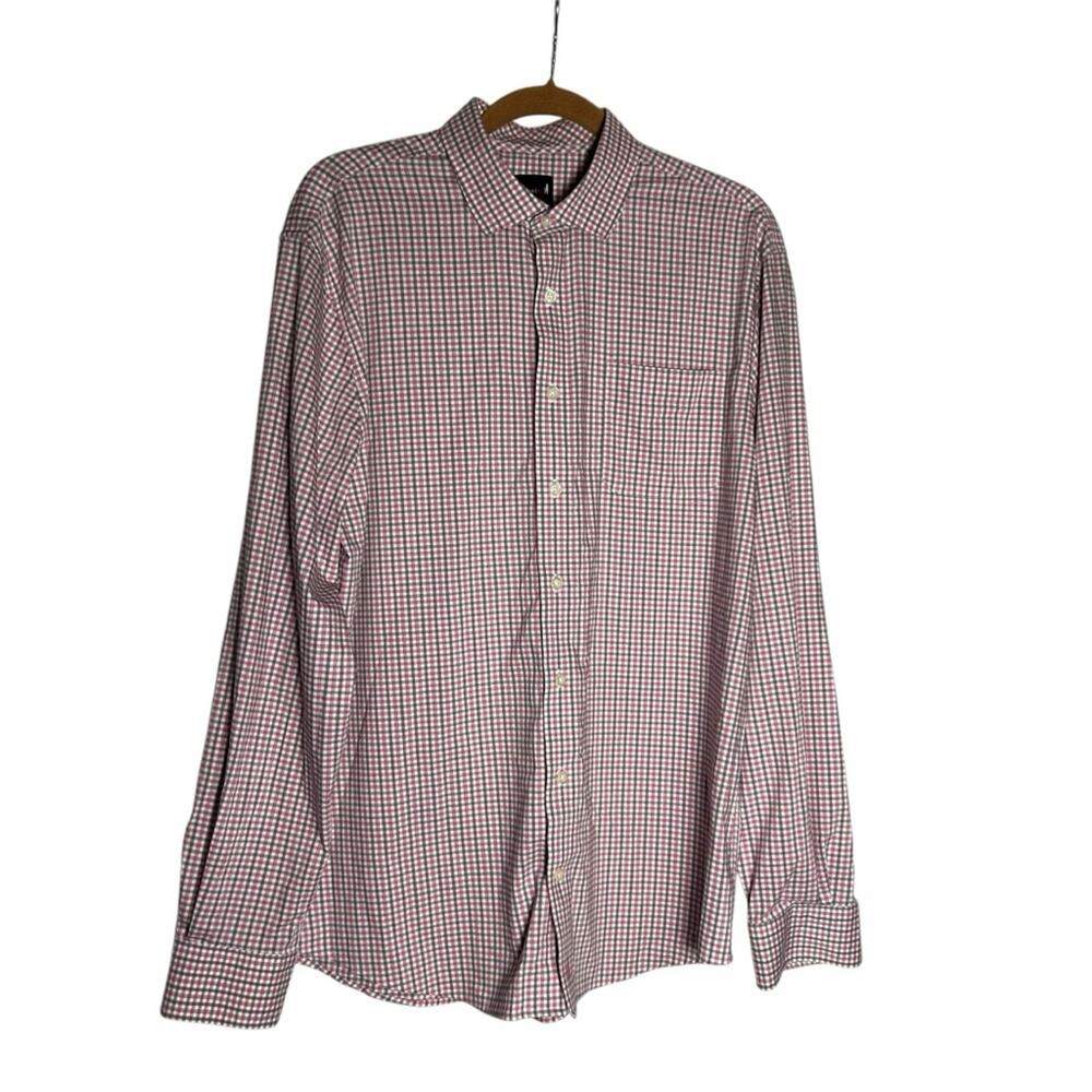 Johnnie-O Performance Pink Gray White Plaid Long Sleeve Button Up Shirt Large